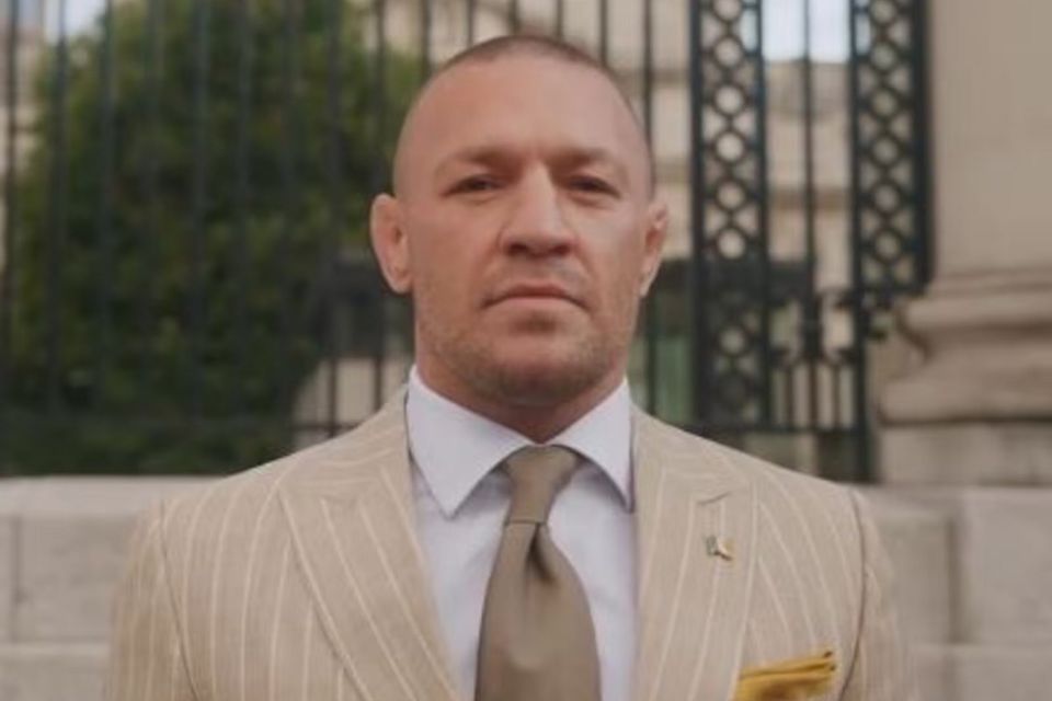 Conor McGregor outside Leinster House making presidency bid